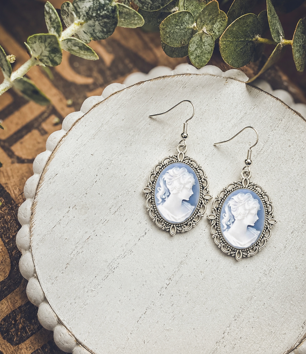 Vintage Blue Cameo Earrings