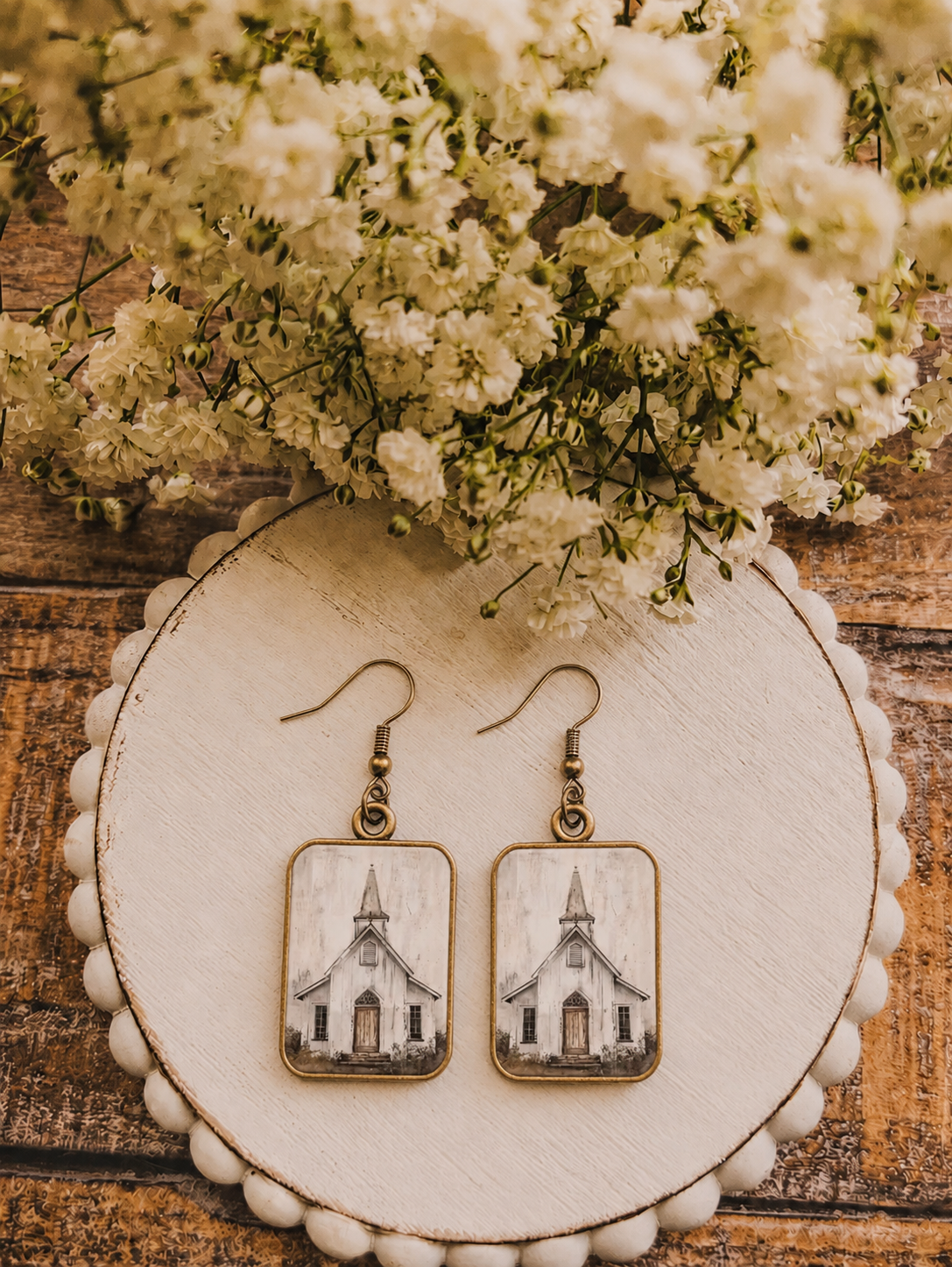Little White Church Earrings