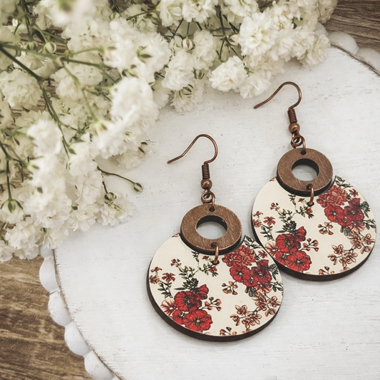 Beautiful Wood Floral Earrings