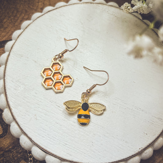 Honeybee Honeycomb Earrings