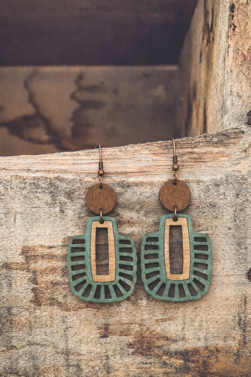 Beautiful Green Wood Earrings