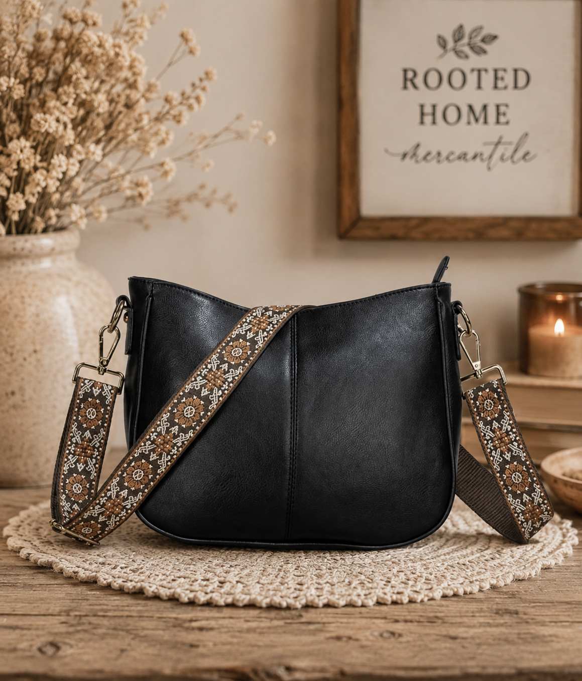 Sydney Wide Shoulder Strap Crossbody Bag Black
