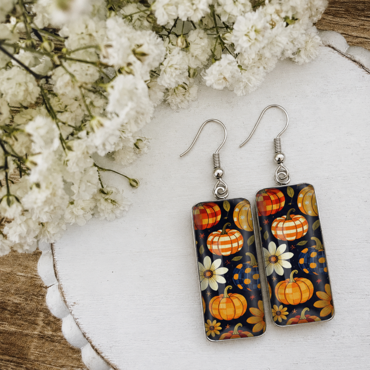 Pumpkin Patch Plaid Earrings 🎃🍂
