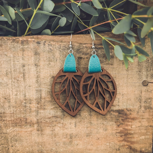 Beautiful Wood Leaf Drop Earrings