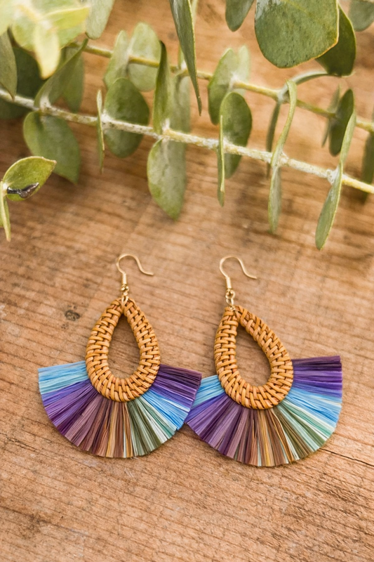 Beautiful Purple Raffia Earrings