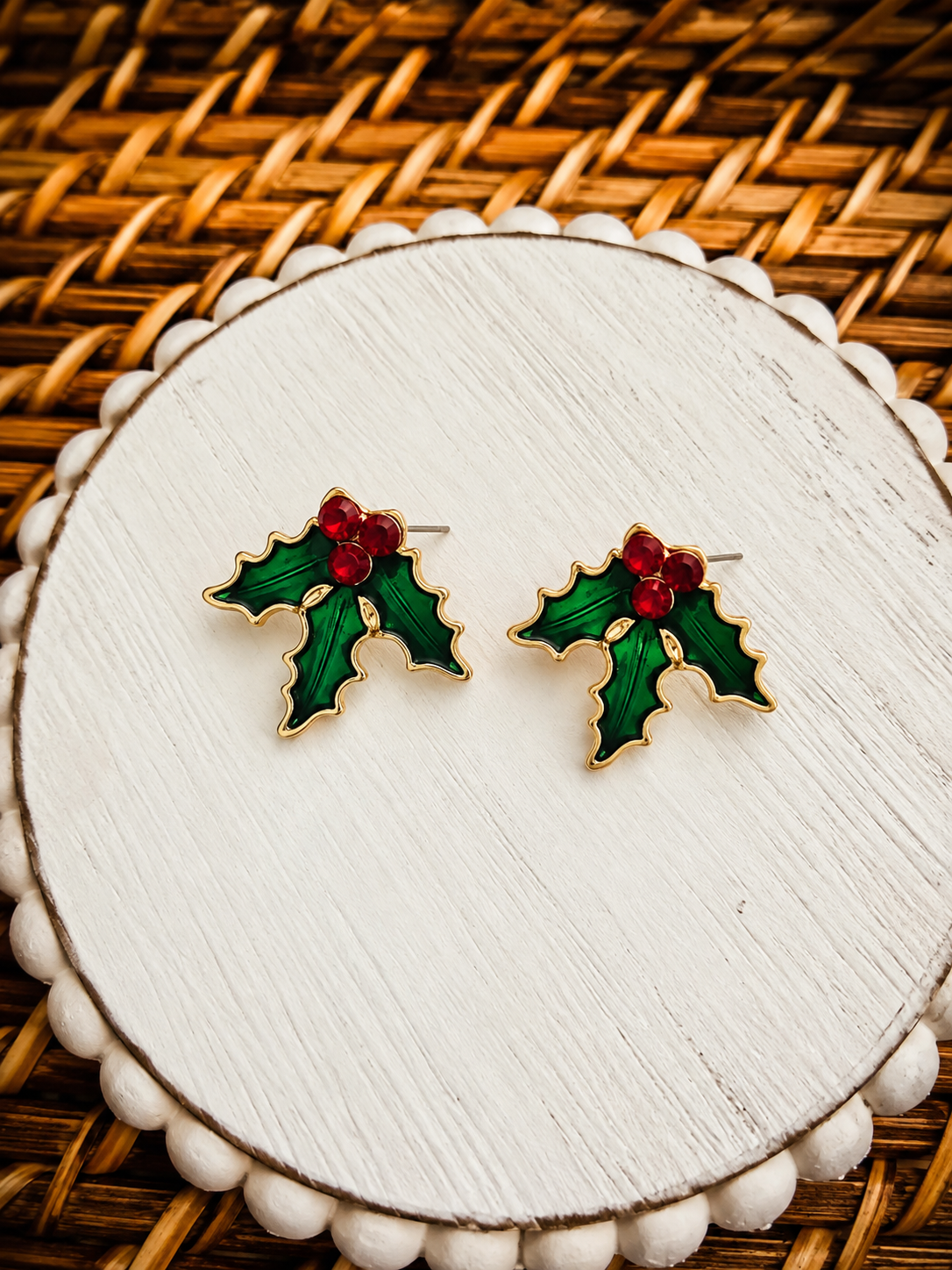 Christmas Holly Stud Earrings