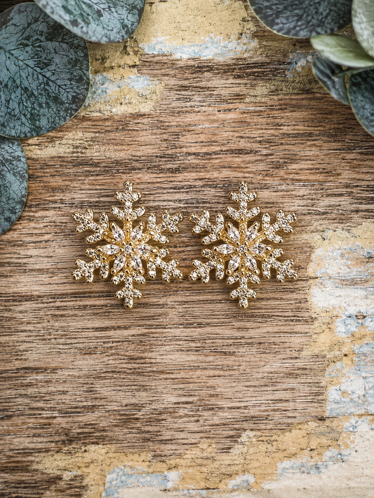 Gold Crystal Snowflake Stud Earrings