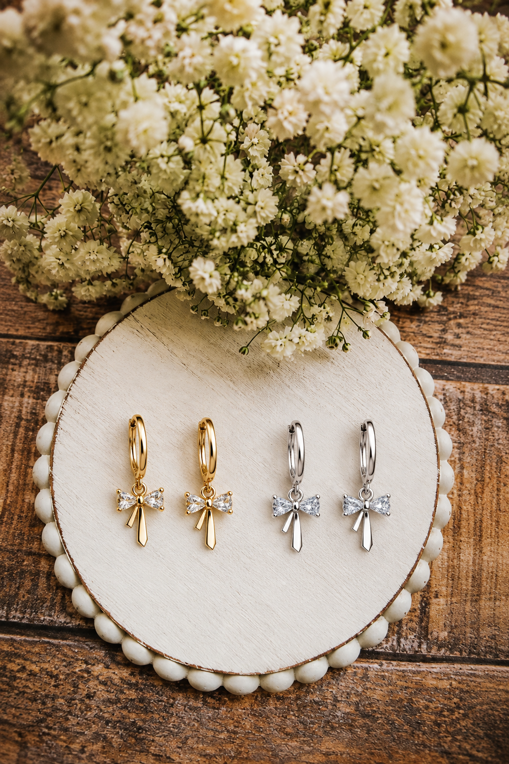 Crystal Bow Huggie Earrings - Gold or Silver