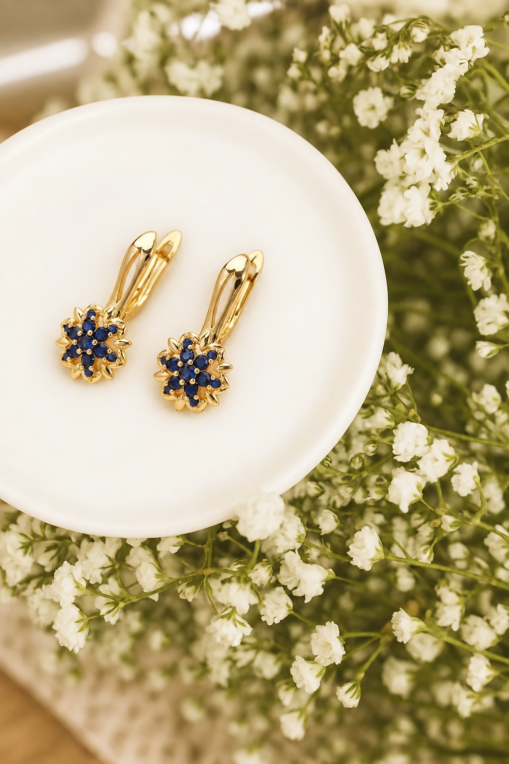 Vintage Sapphire Floral Leverback Earrings