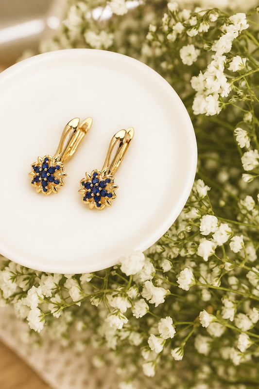 Vintage Sapphire Floral Leverback Earrings