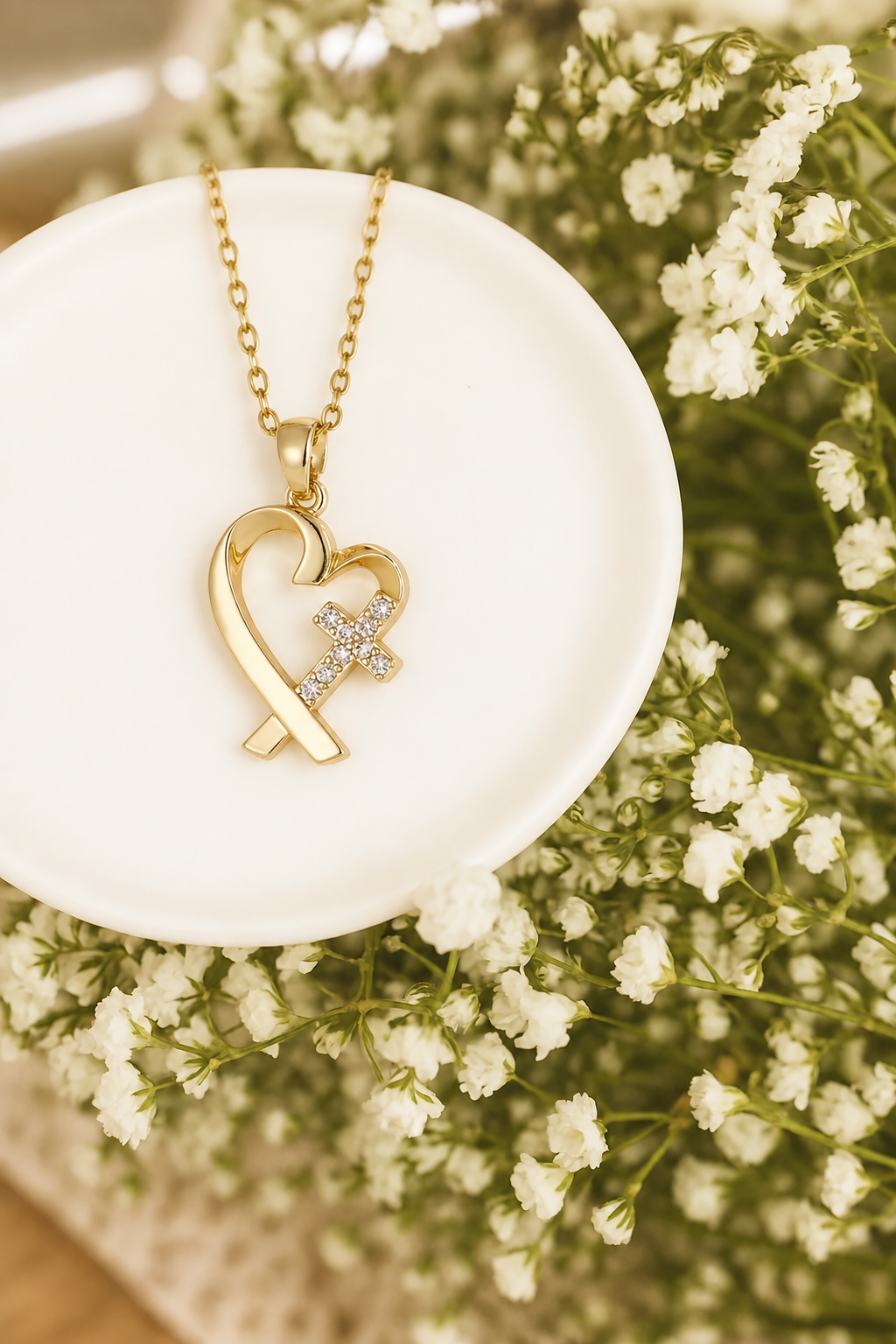 Gold or Silver Heart & Cross Necklace