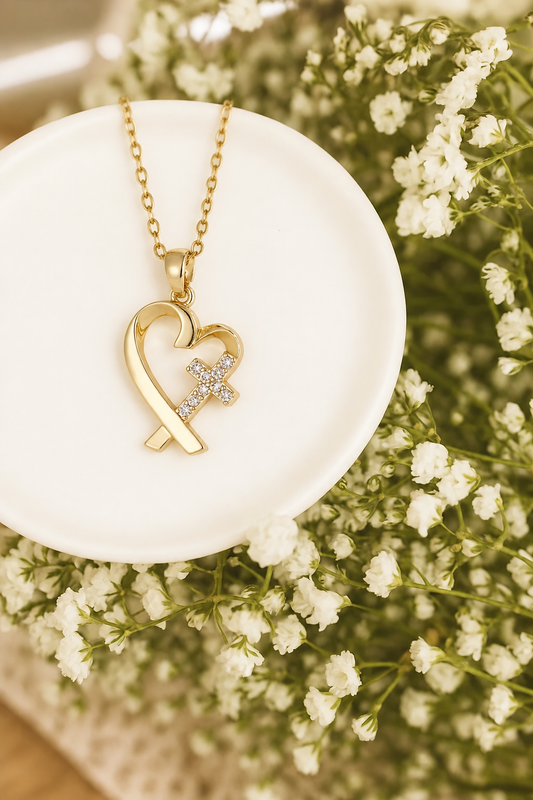 Gold or Silver Heart & Cross Necklace