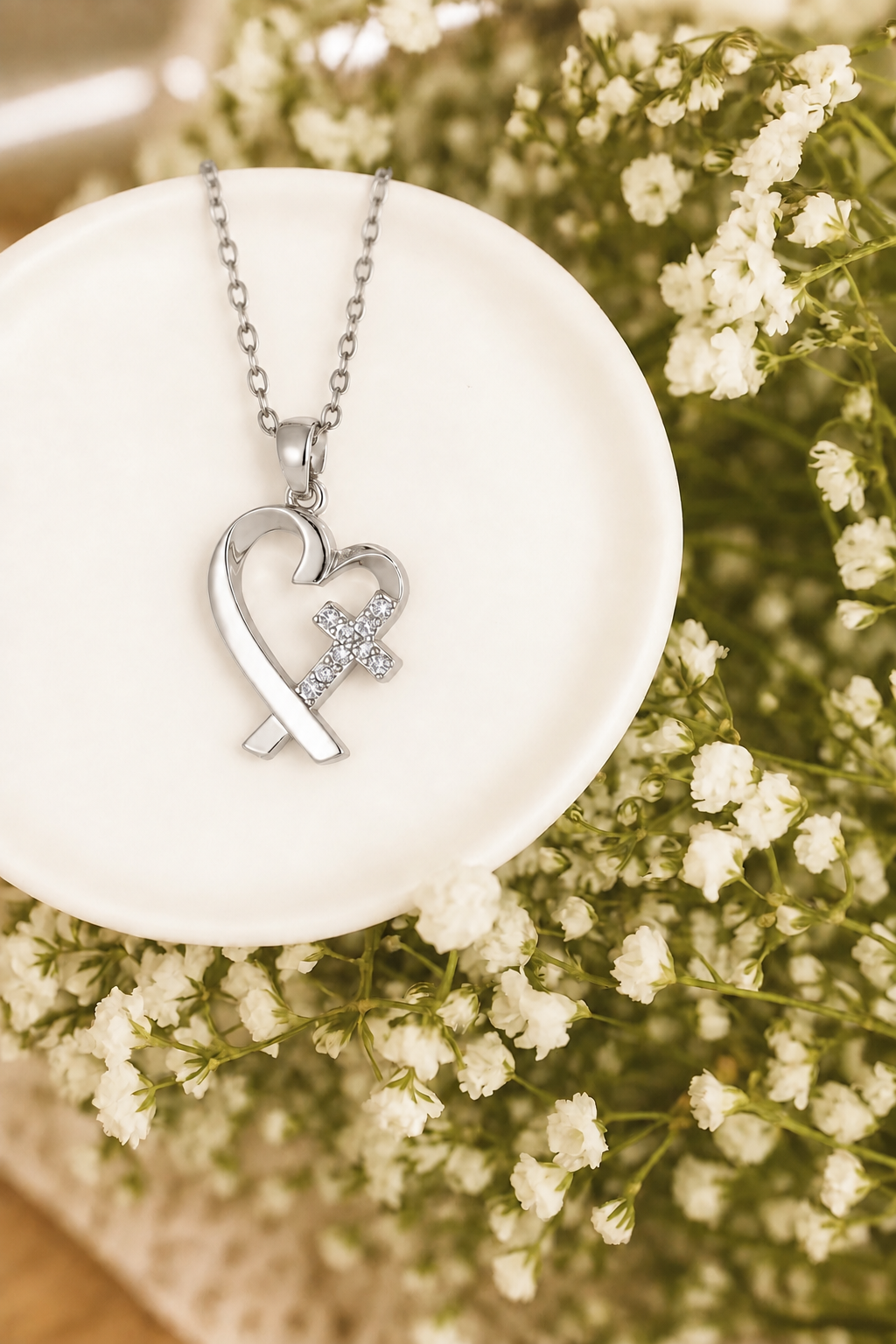 Gold or Silver Heart & Cross Necklace