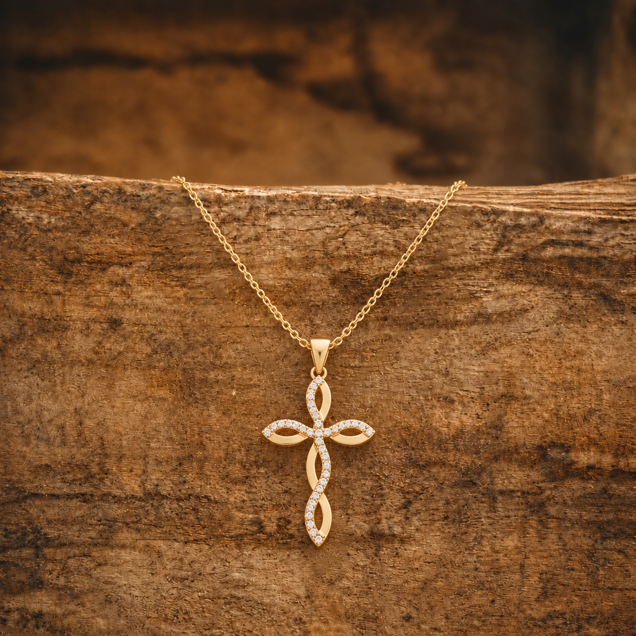 Gold Crystal Cross Necklace
