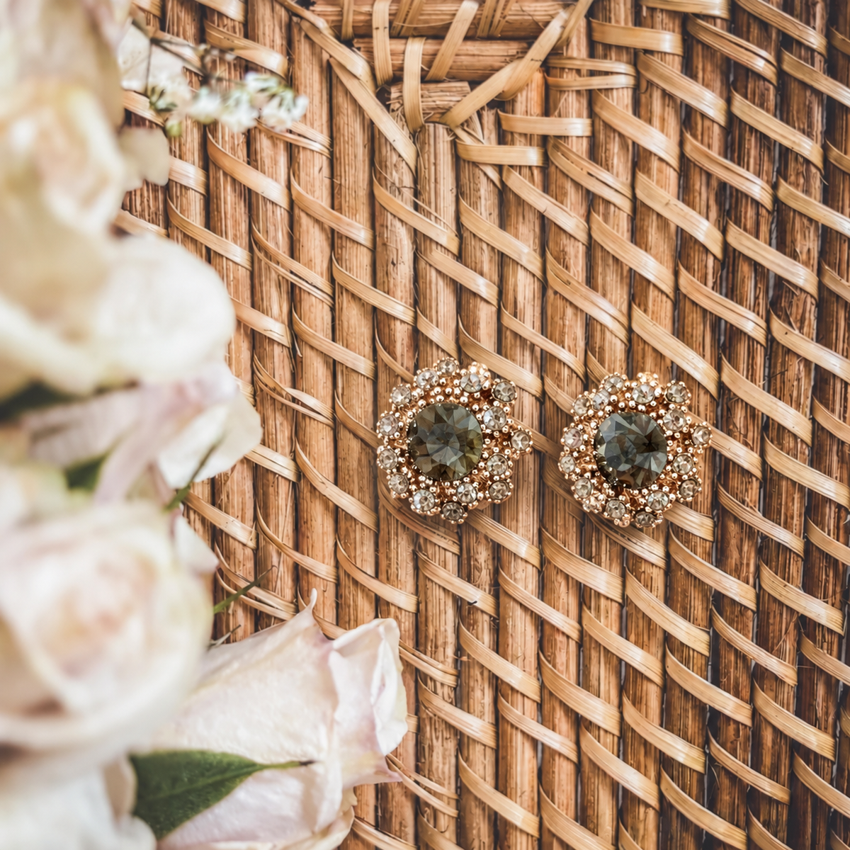 Vintage Smoky Crystal Stud Earrings