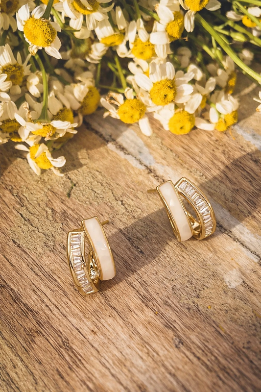 Ivory & Crystal Double Huggie Earrings