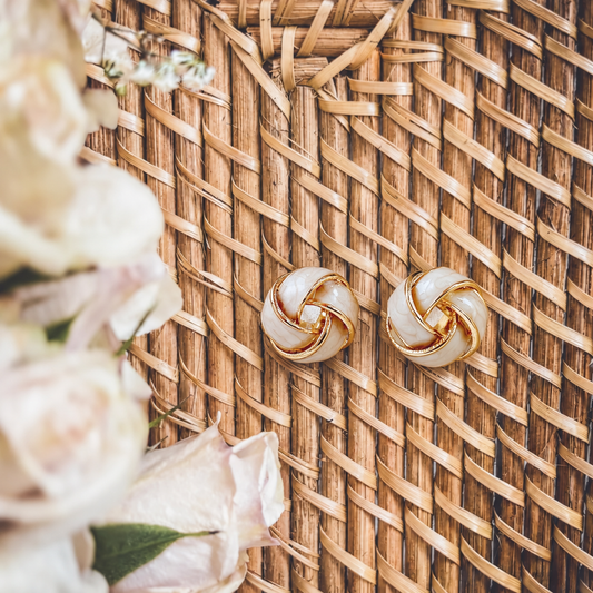 Ivory & Gold Knot Stud Earrings