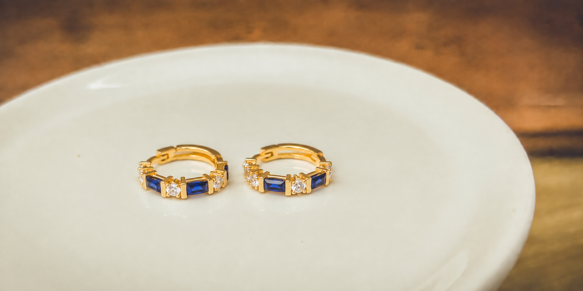 Sapphire & Crystal Gold Huggie Hoops