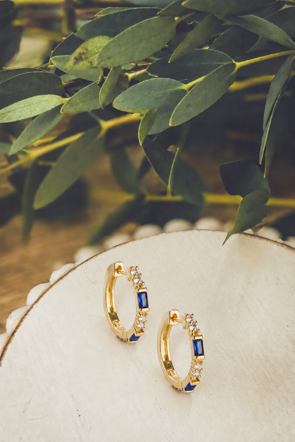 Sapphire & Crystal Gold Huggie Hoops