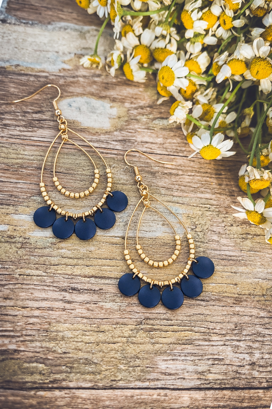 Navy Boho Double Teardrop Earrings