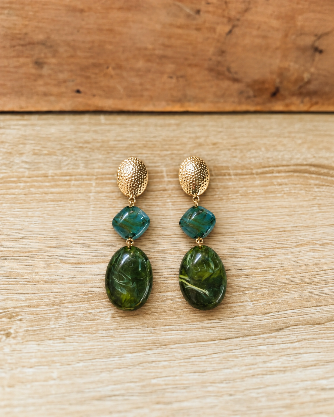 Emerald Marbled Statement Drop Earrings