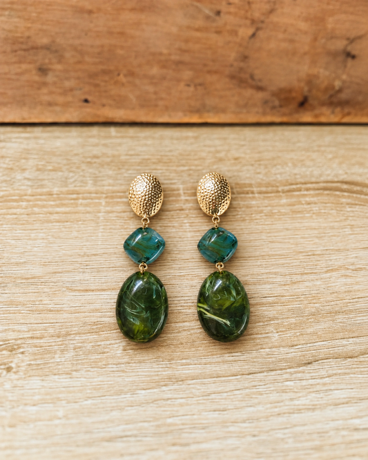 Emerald Marbled Statement Drop Earrings