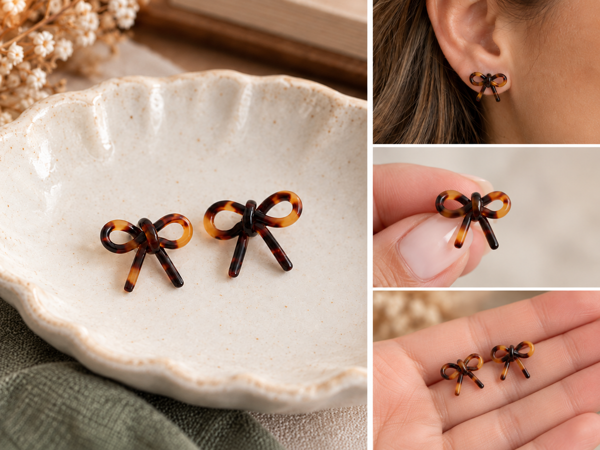 Tortoiseshell Bow Stud Earrings