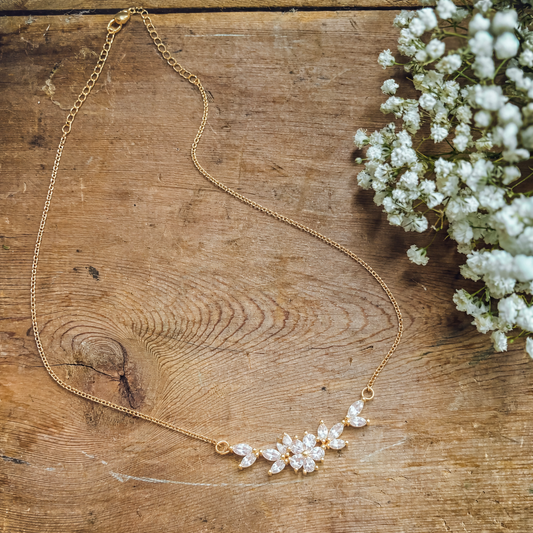 Beautiful Gold Floral Rhinestone Necklace