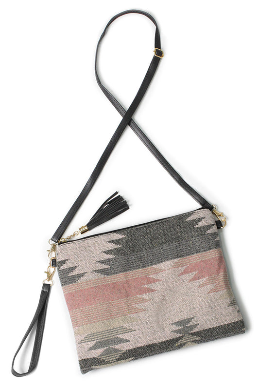 Gray and Pink Western Crossbody Bag
