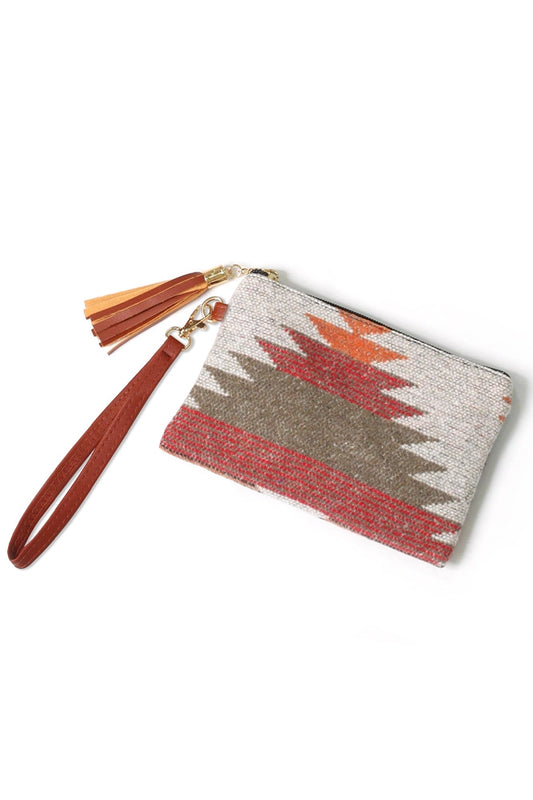 Rust Western Print Pouch Bag with Wristlet