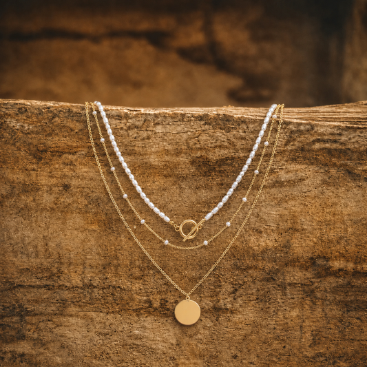 Beautiful Faux Pearl Gold Link Necklace