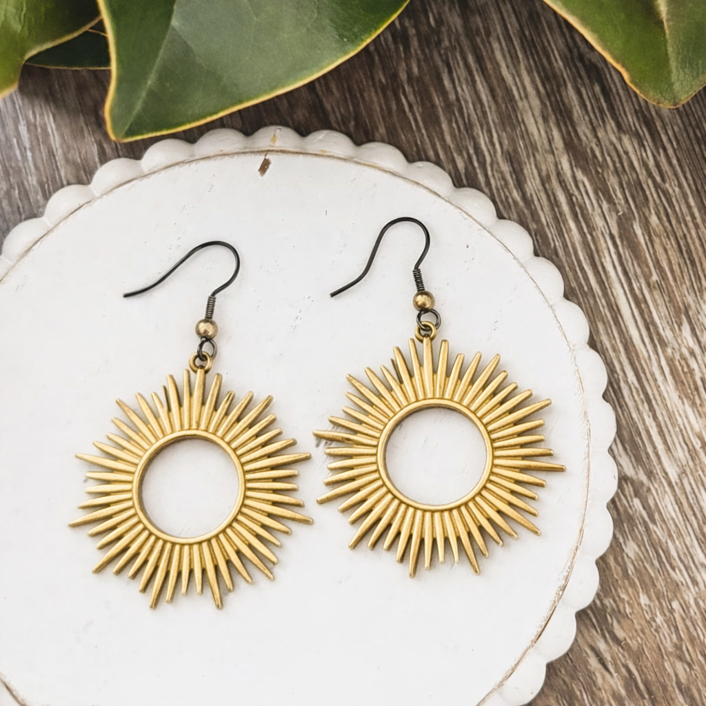 Beautiful Gold Sun Burst Earrings