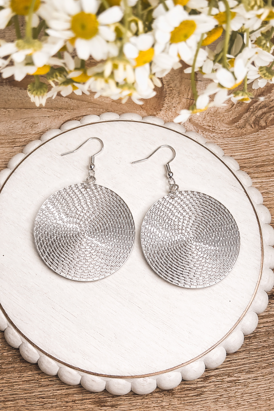Beautiful Silver Disc Drop Earrings