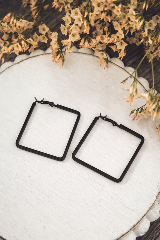 Beautiful Black Square Hoop Earrings