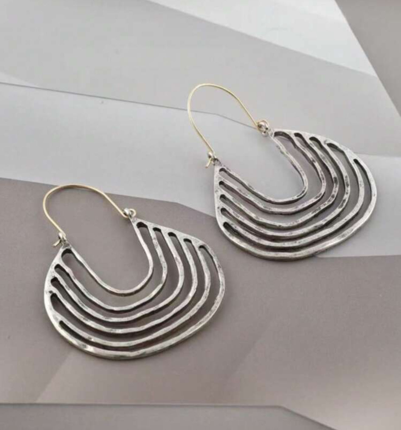Beautiful Geometric Silver Drop Earrings