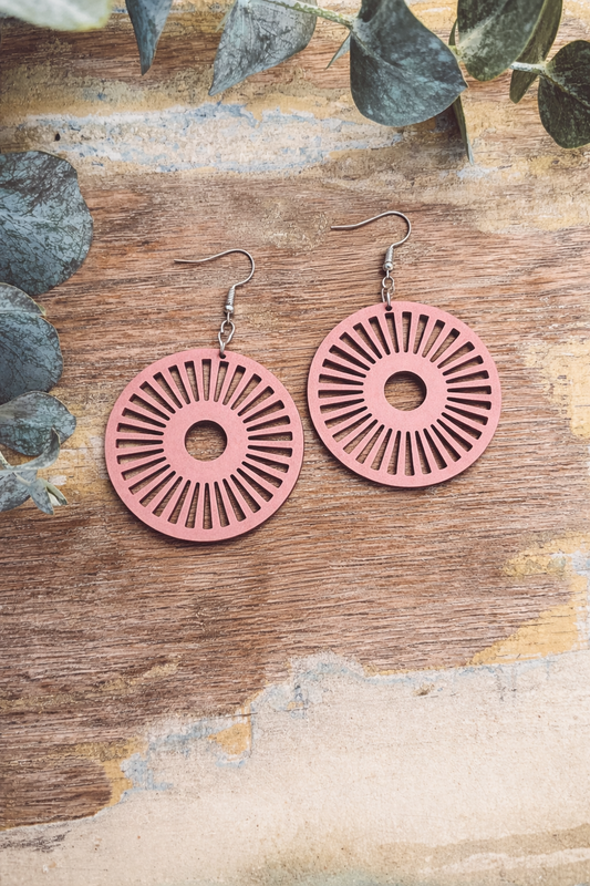 Beautiful Pink Wood Drop Earrings
