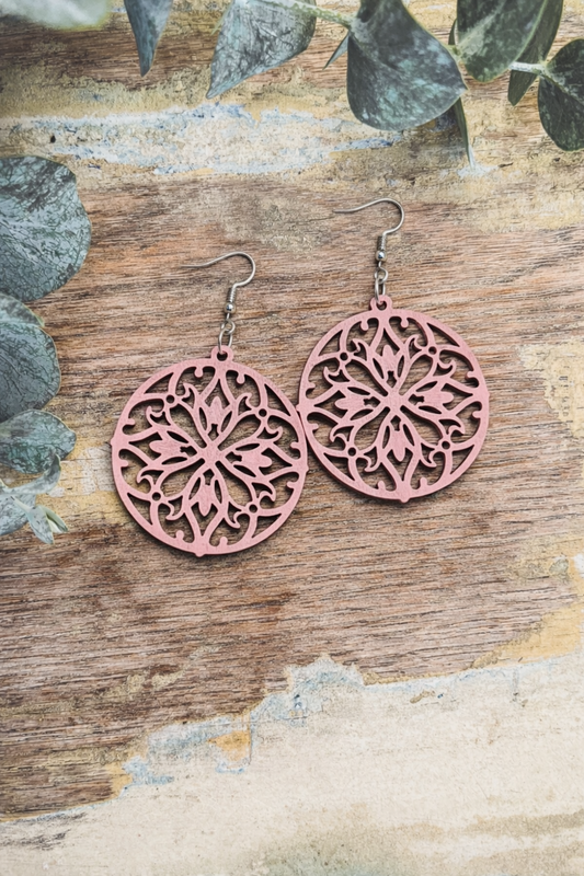 Beautiful Pink Wood Drop Earrings