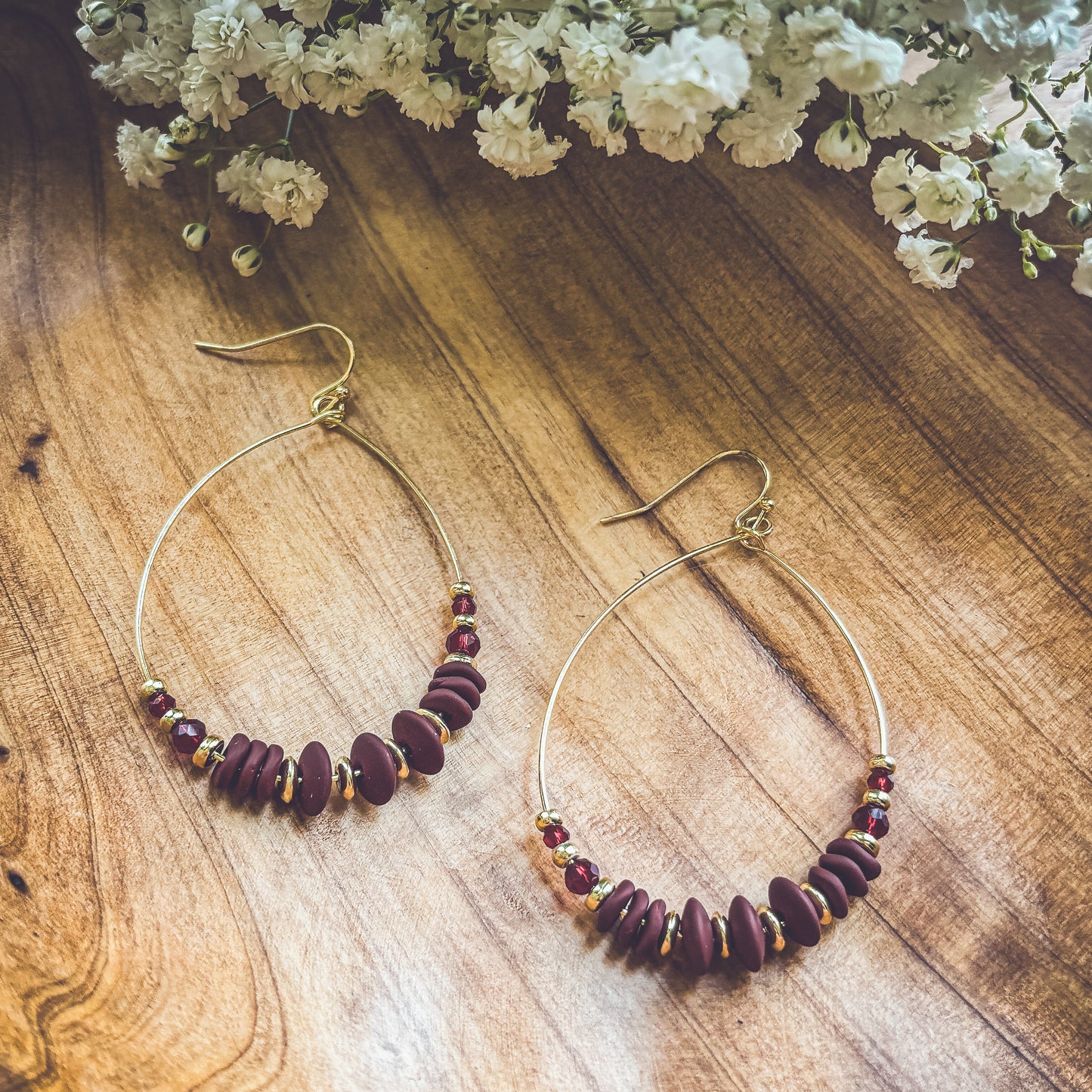Beautiful Burgundy Beaded Dangle Earrings