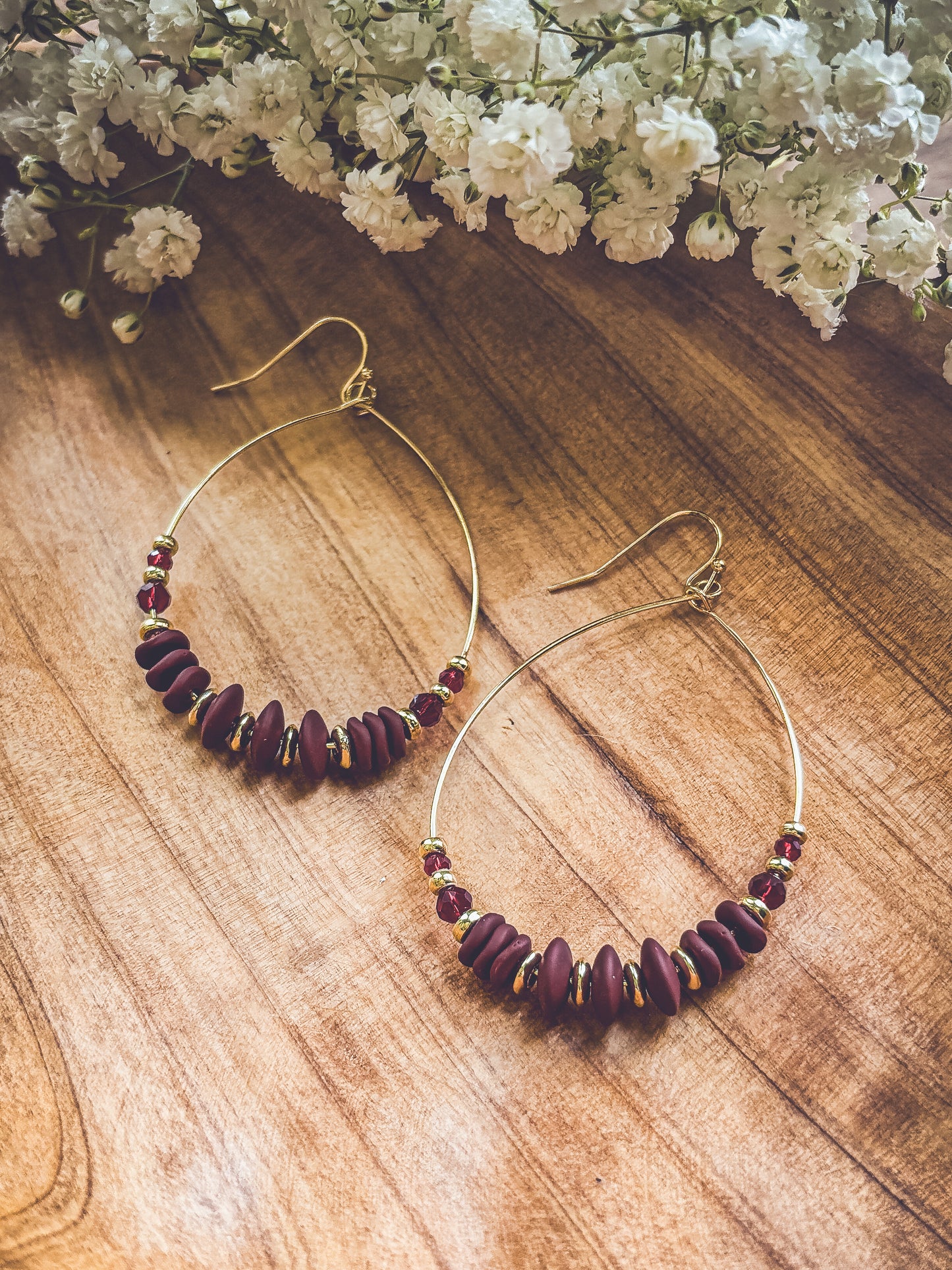Beautiful Burgundy Beaded Dangle Earrings