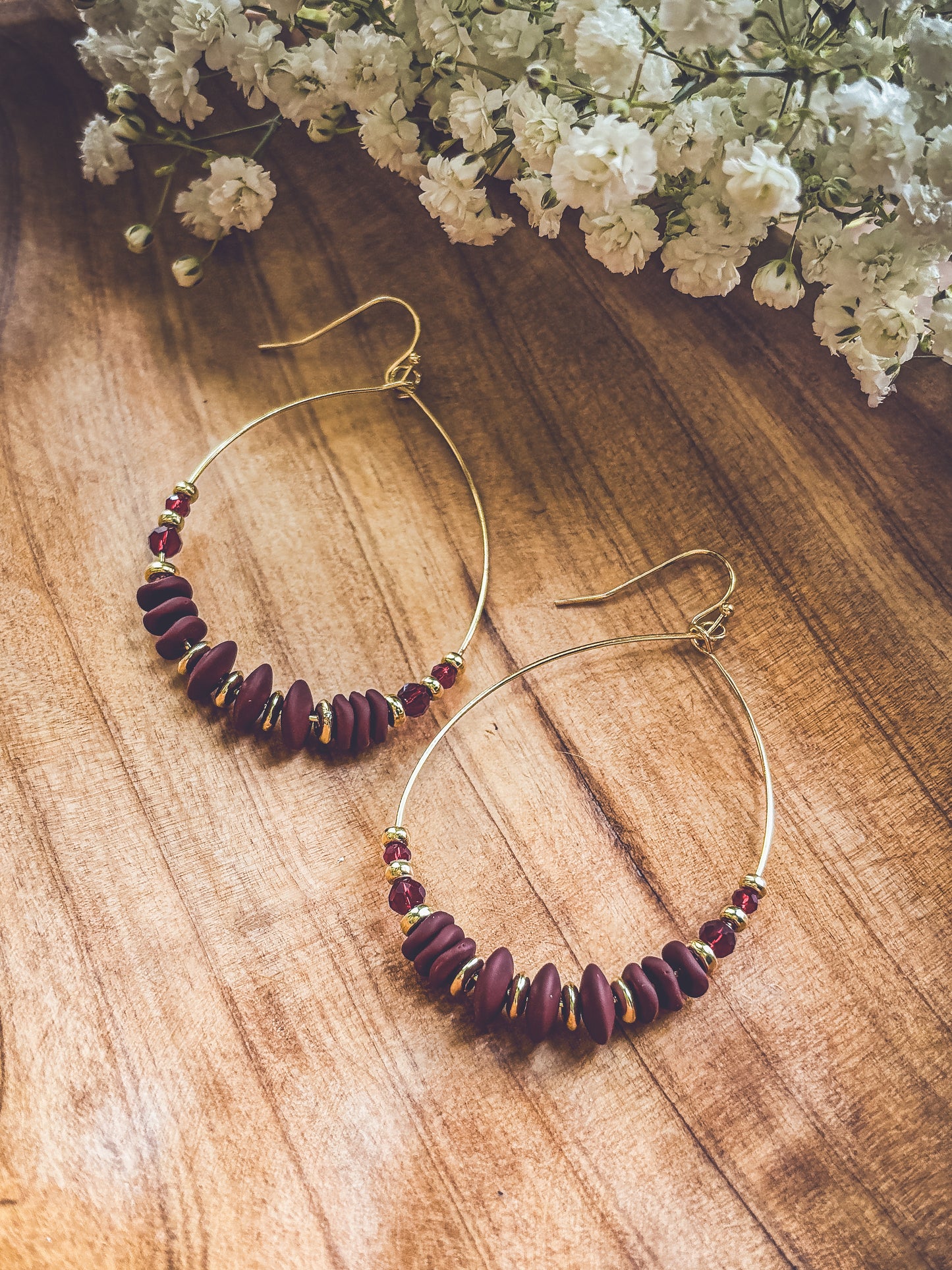 Beautiful Burgundy Beaded Dangle Earrings