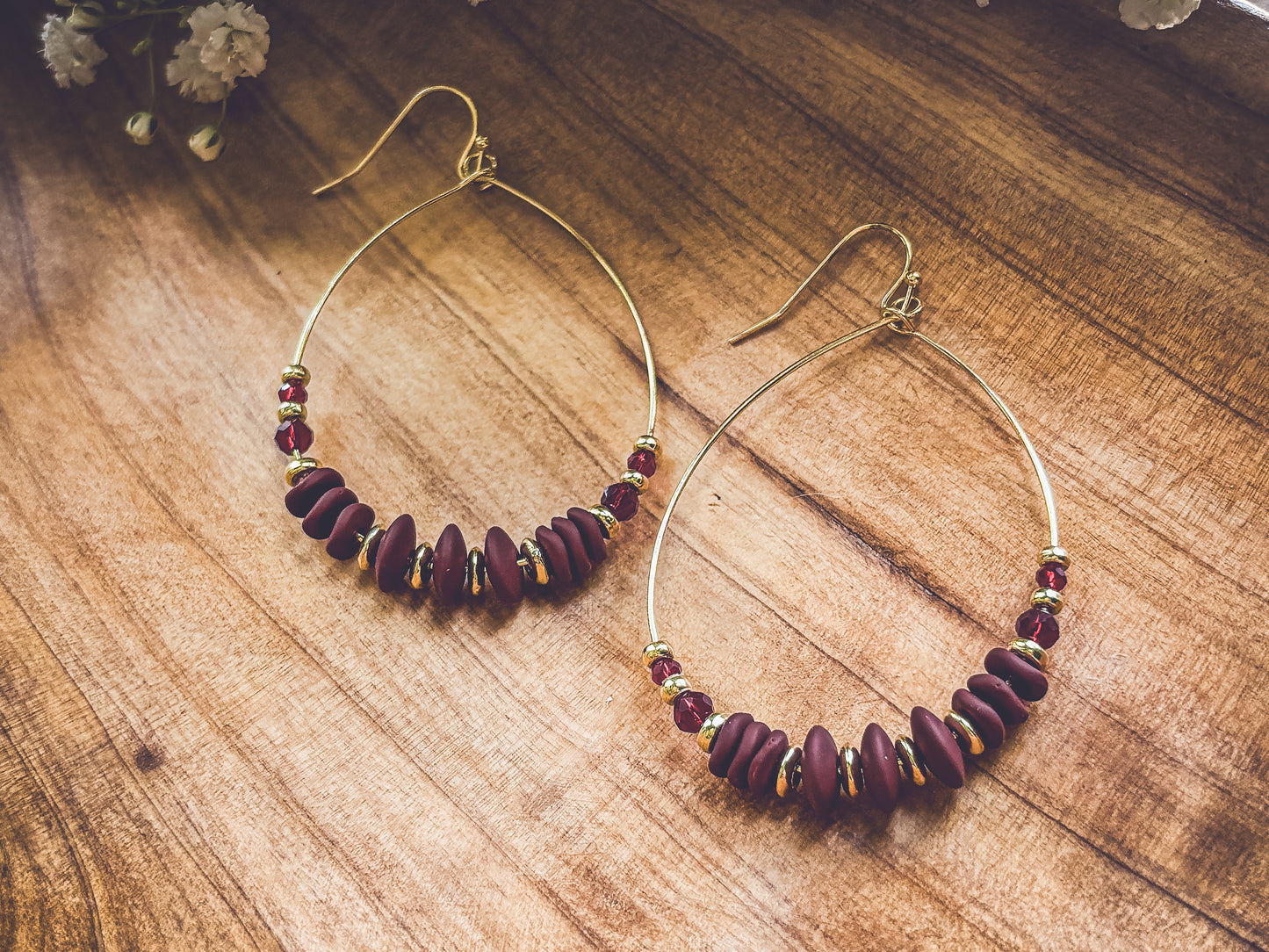 Beautiful Burgundy Beaded Dangle Earrings