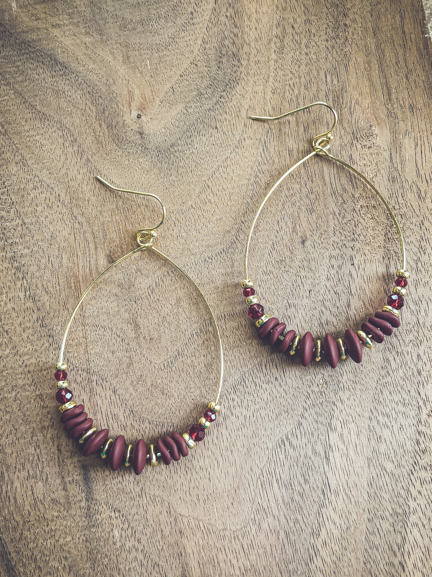 Beautiful Burgundy Beaded Dangle Earrings