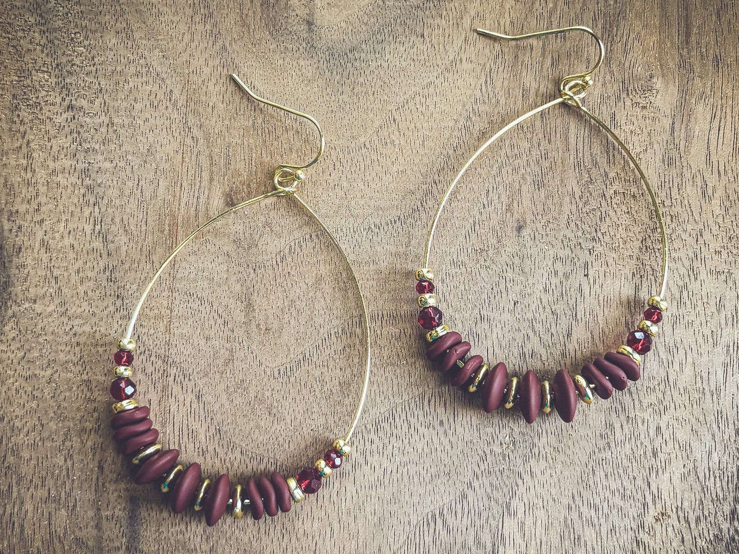Beautiful Burgundy Beaded Dangle Earrings