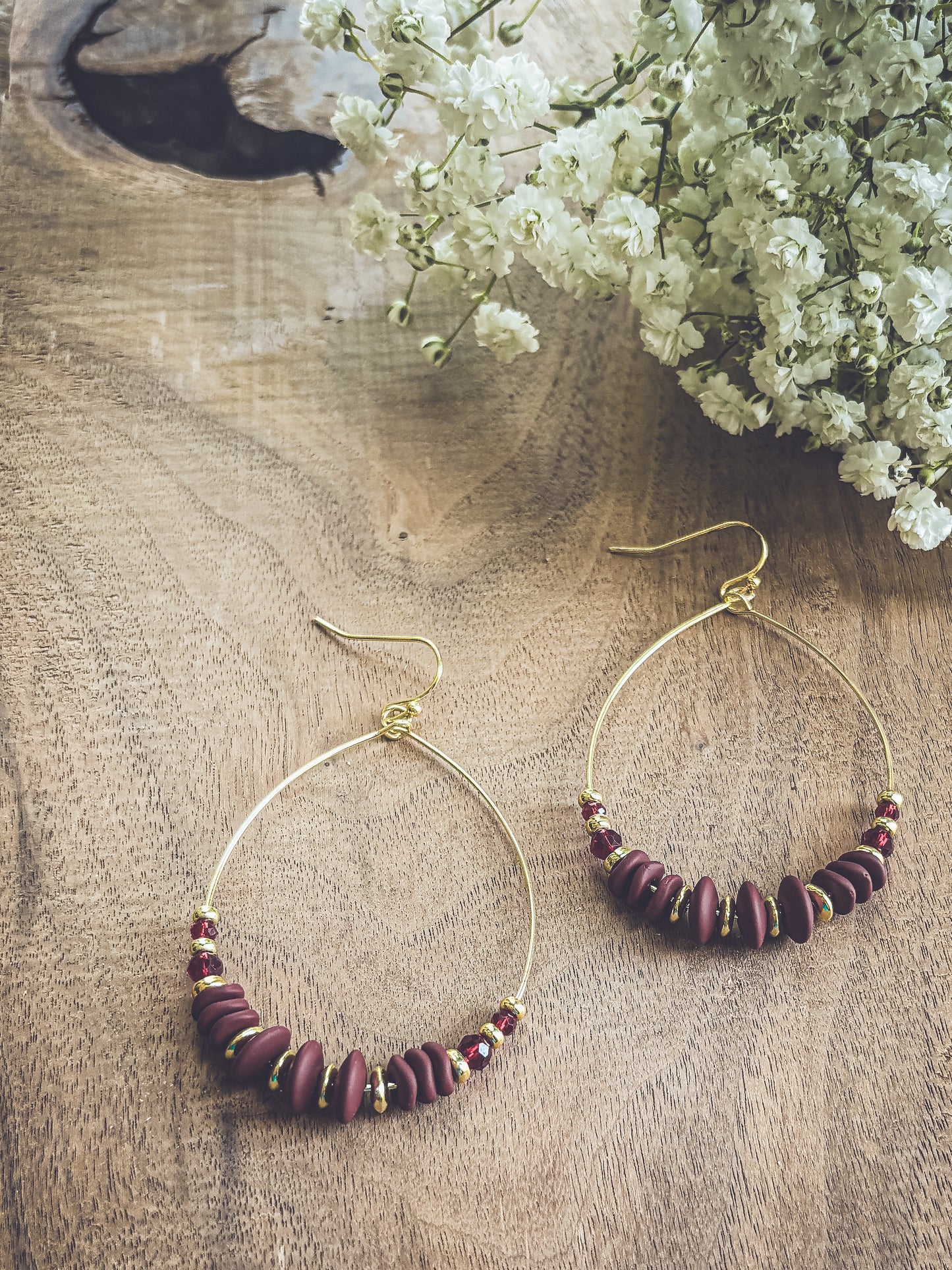 Beautiful Burgundy Beaded Dangle Earrings