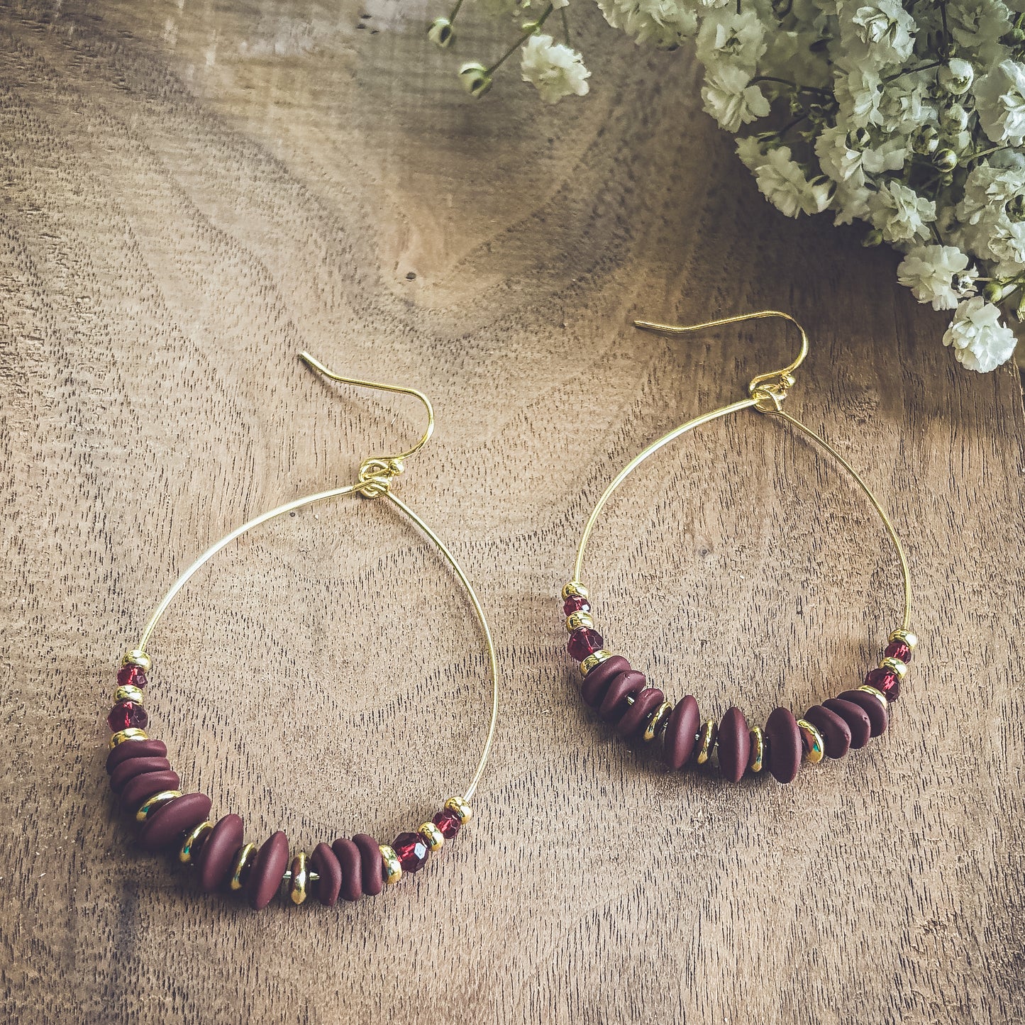 Beautiful Burgundy Beaded Dangle Earrings