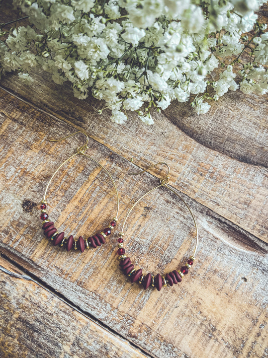 Beautiful Burgundy Beaded Dangle Earrings