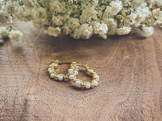 Beautiful Gold Pearl Hoops