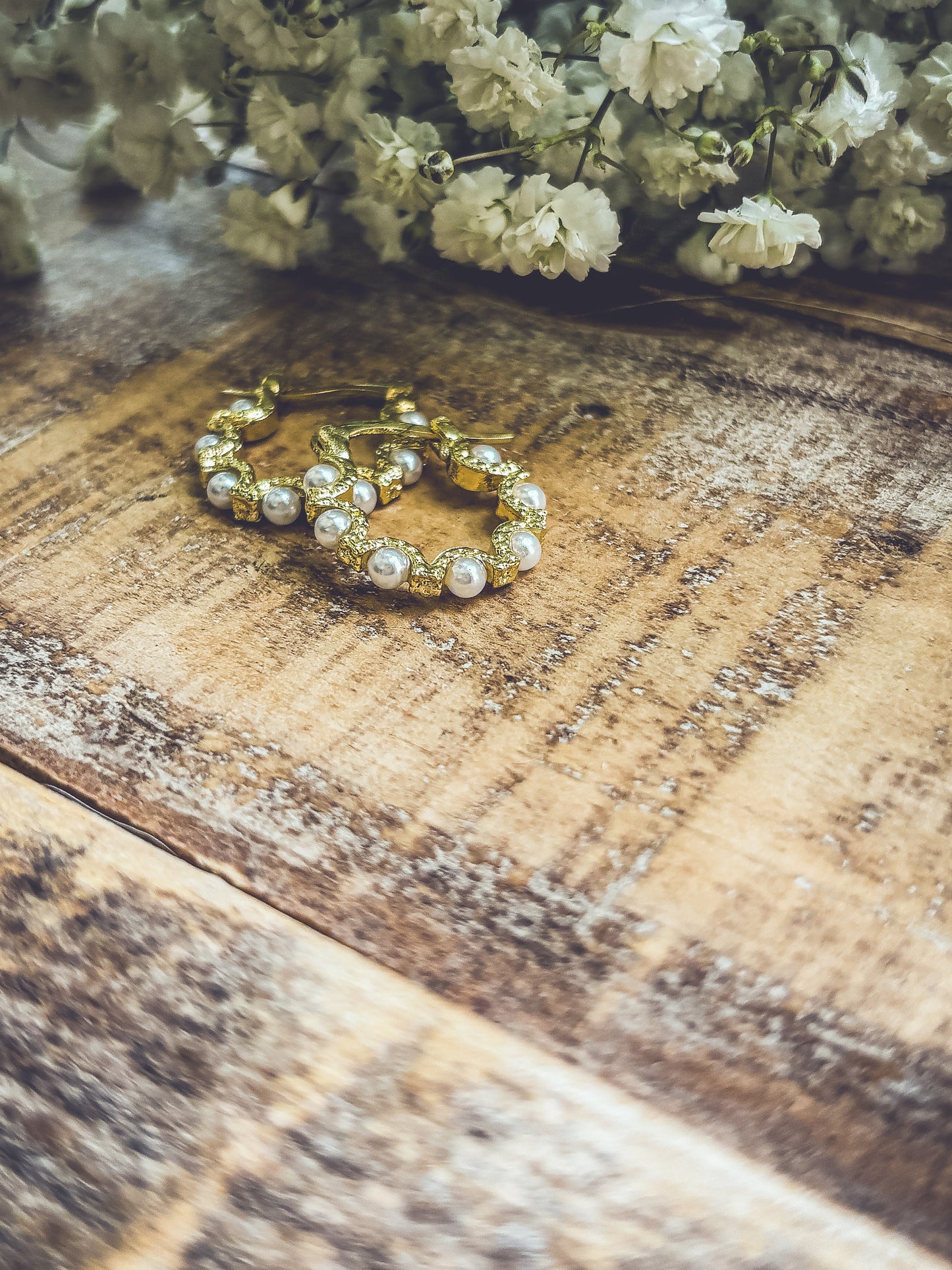 Beautiful Gold Pearl Hoops