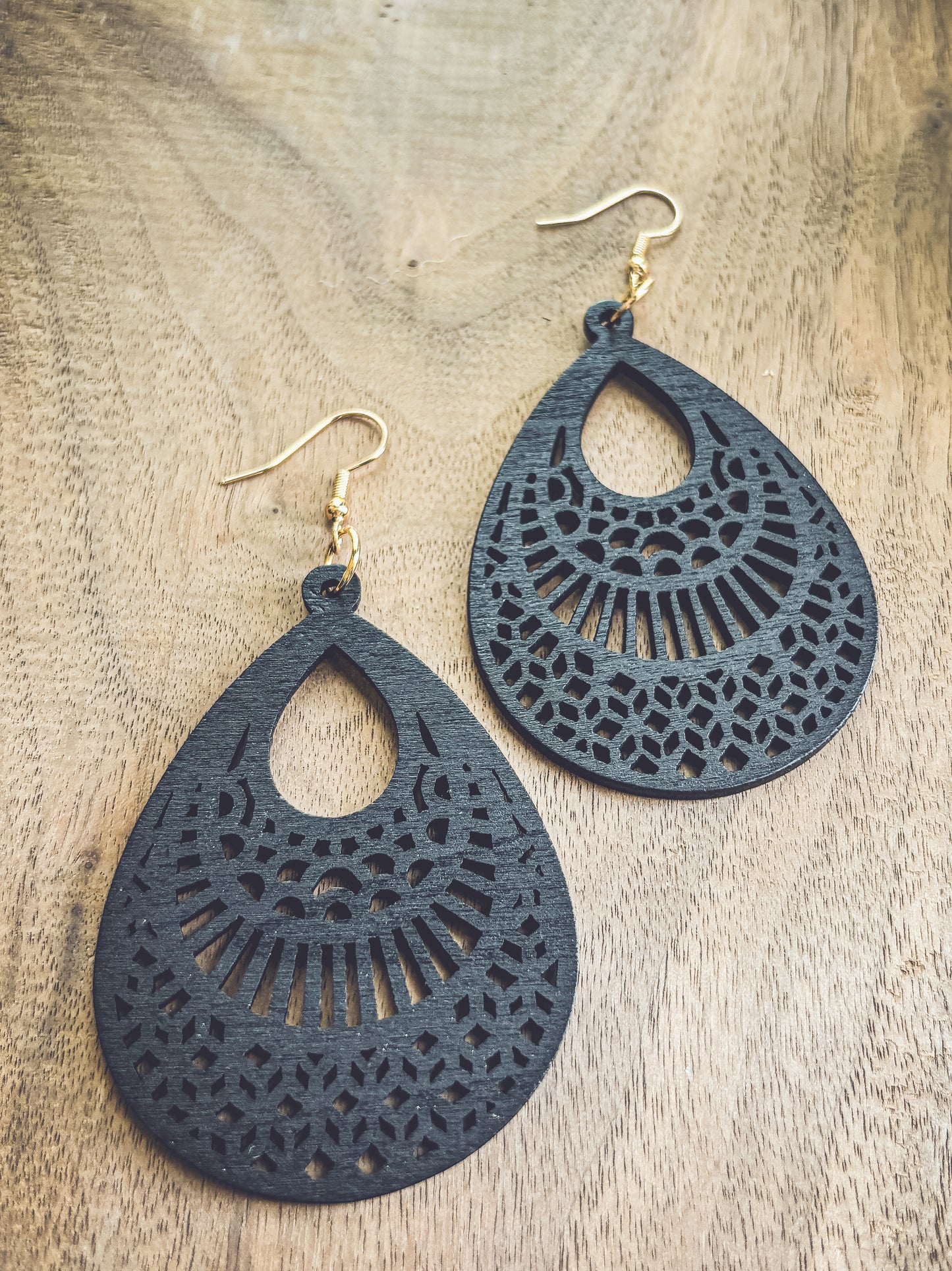 Beautiful Black Wooden Laser Cut Earrings