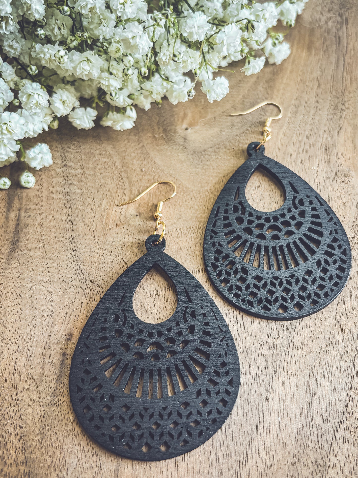 Beautiful Black Wooden Laser Cut Earrings